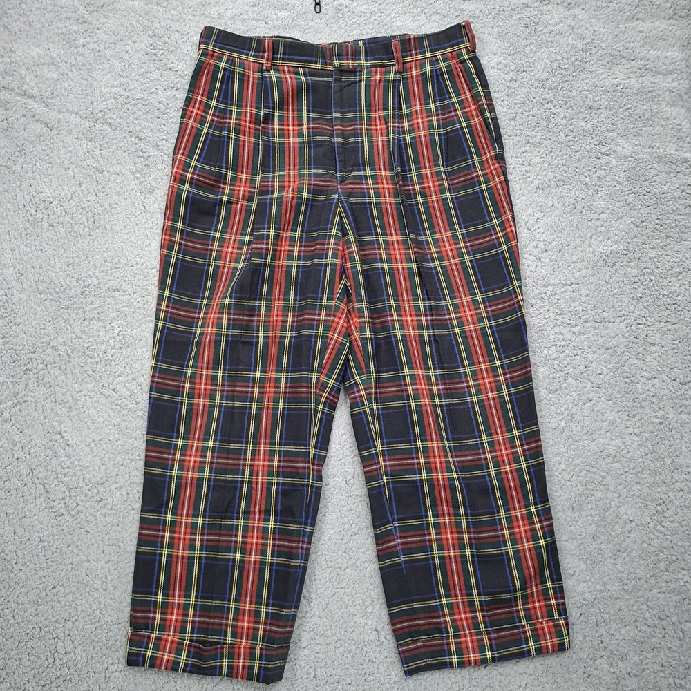 Lands End Pants Mens Size 34x26 Plaid Trousers Tartan Plaid Golf Breeches Preppy
